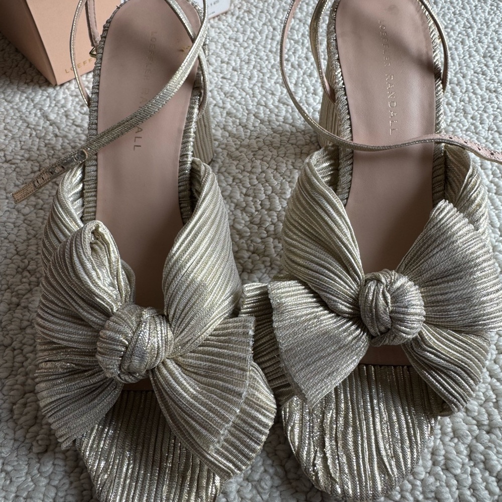 Loeffler Randall Metallic Gold Bow Sandals